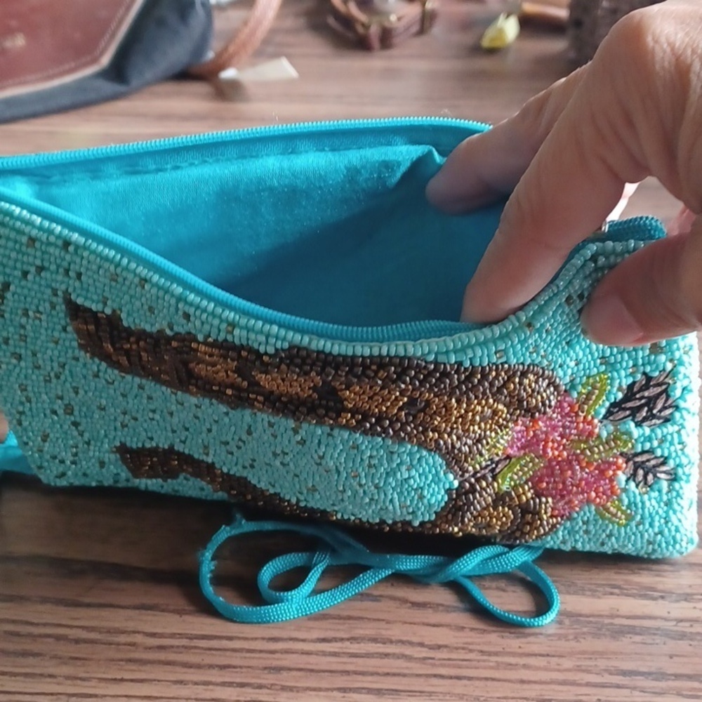 Bamboo Trading Company Beaded Horseshoe Club Bag, 8x5, Turquoise - Picture 5 of 7